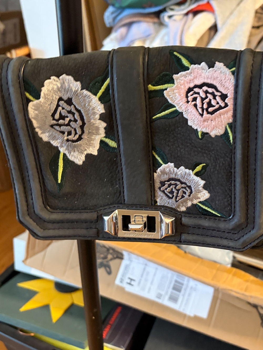 Black Floral Embroidered Crossbody Rebecca Minkoff Bag - Elegant Everyday Style